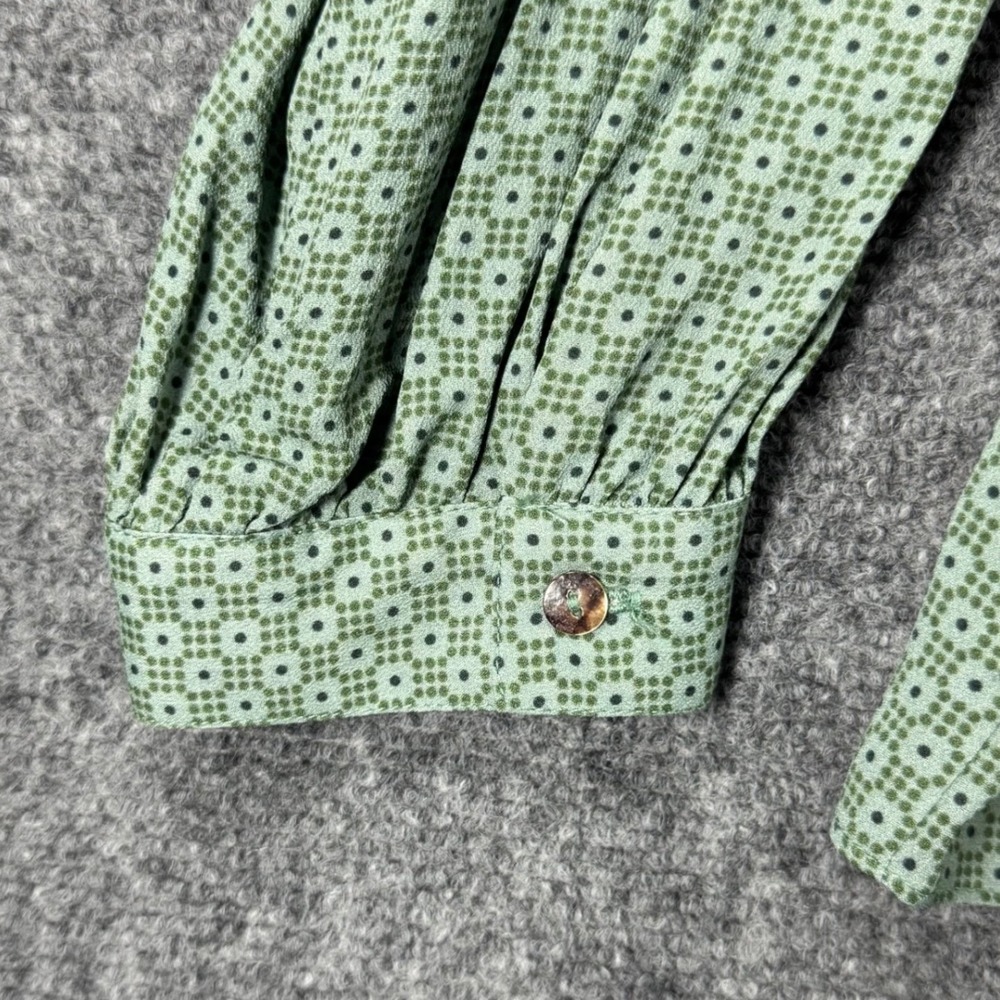 Niu Womens Italy Green Geometric Print Viscose Button Down Blouse XL Long Sleeve - Picture 6 of 8